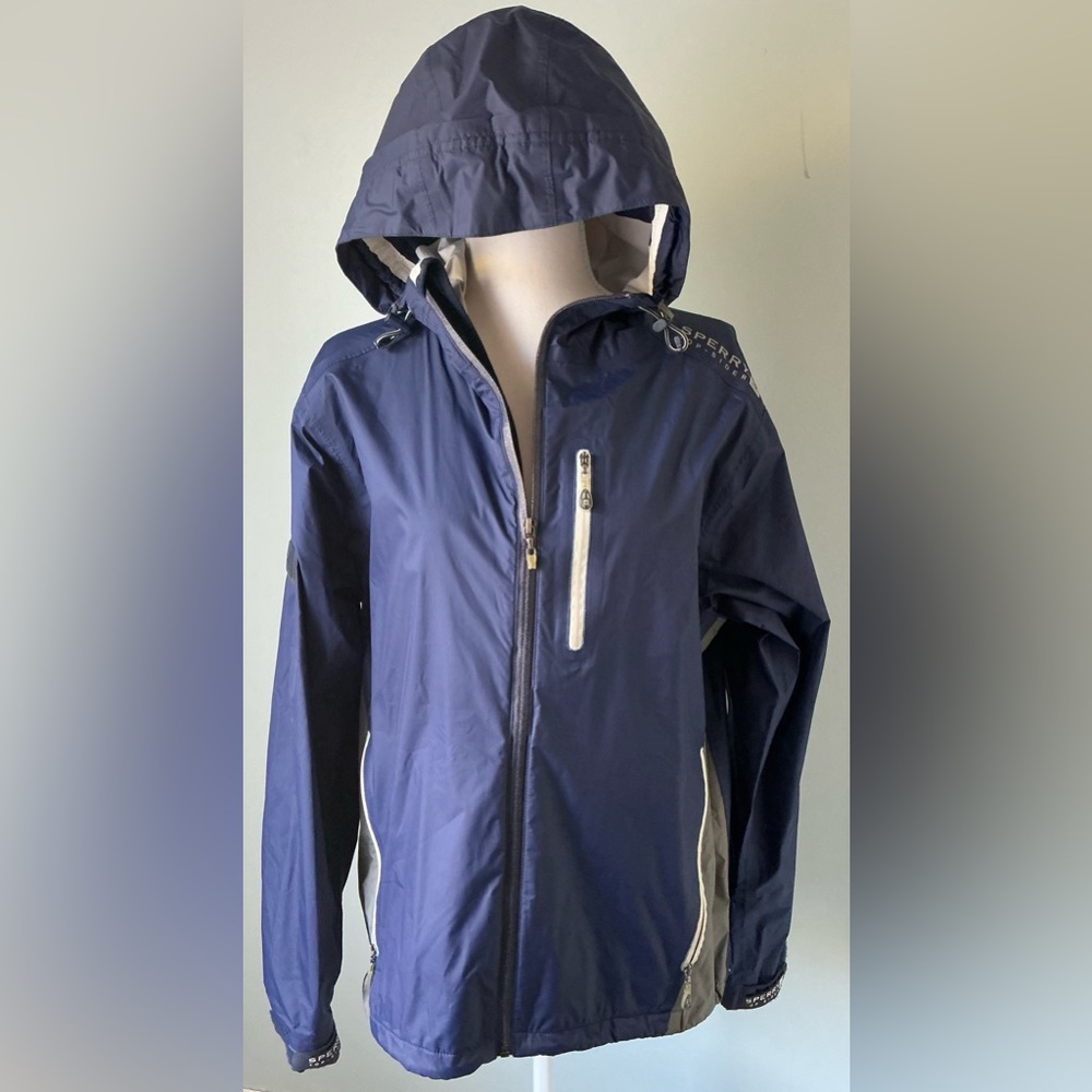 Sperry Men's Navy Hooded Performance Jacket with White Accents